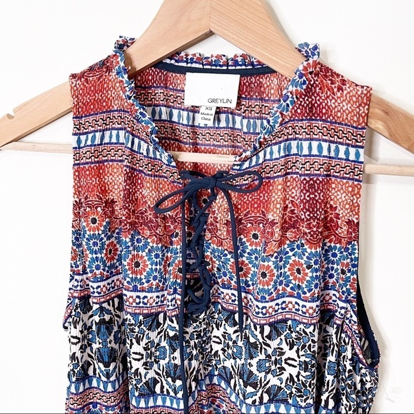 Greylin Revolve Floral Lace Up Ruffle Tank Top - Picture 2 of 6